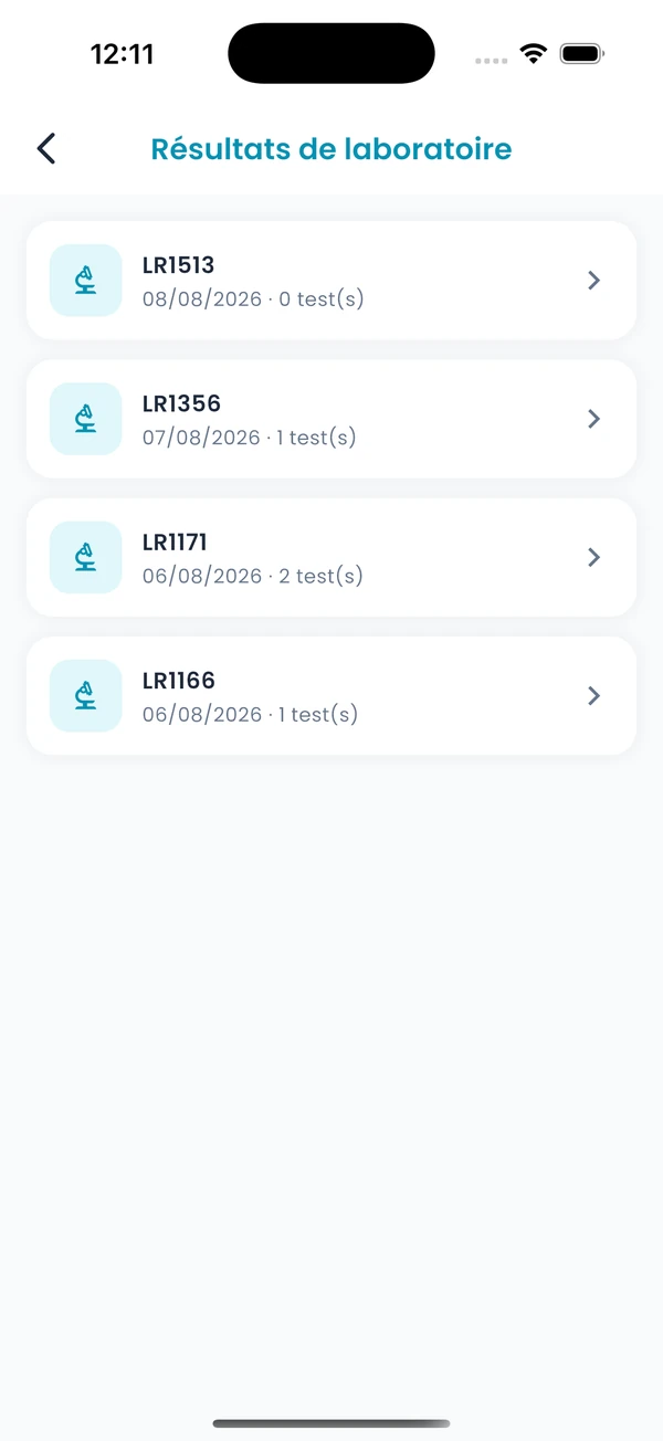 Medi App : résultats de laboratoire
