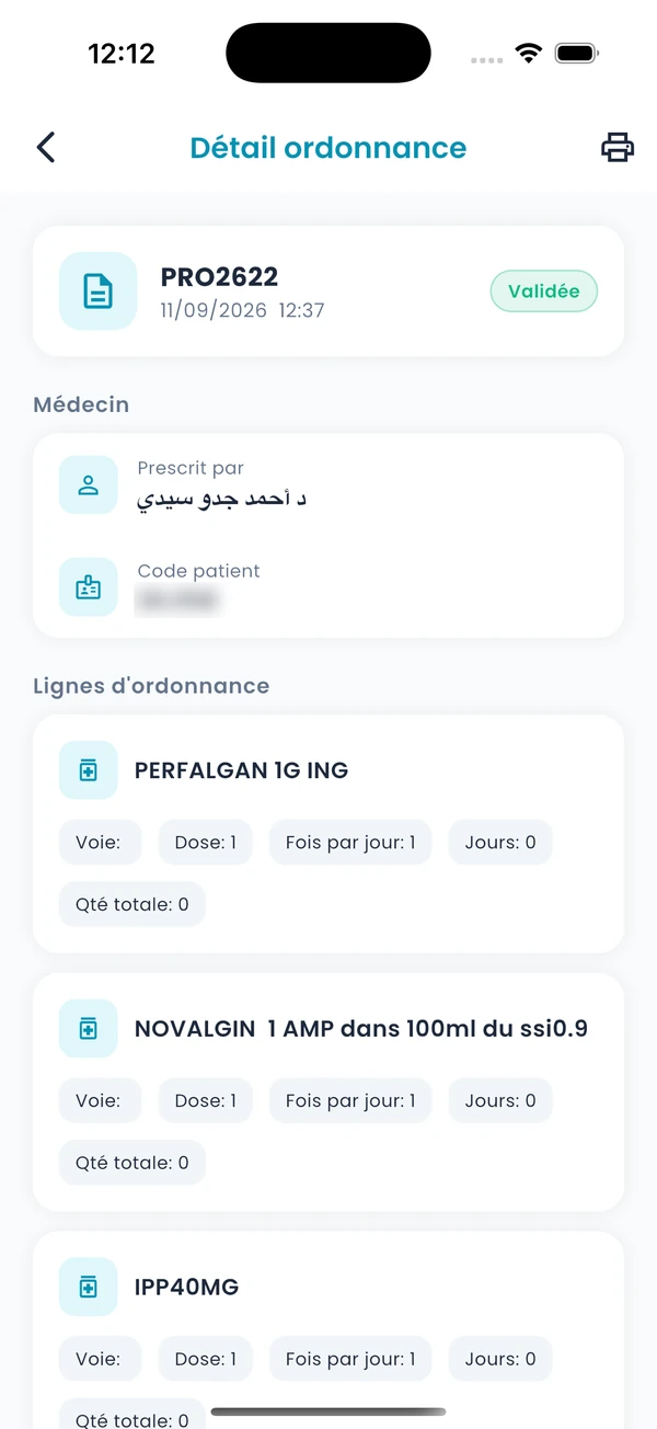 Medi App : détail d'une ordonnance